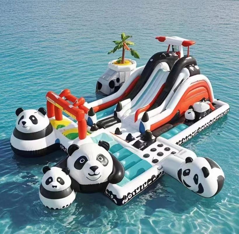 Kommerzielles Sprunghaus Aufblasbares Schloss für Kinder Wasserpark Spiel Panda Wasserrutsche